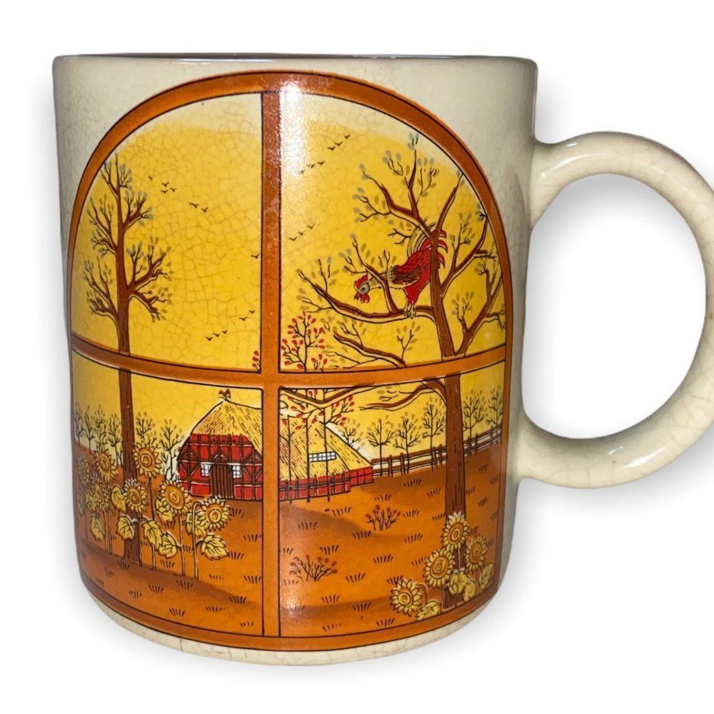 Vintage Window Farm Scene Coffee Mug, Made In Japan